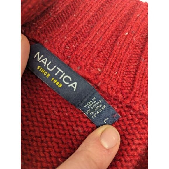 Nautica Mens Large collared 4 button sweater red speckled wool blend warm SW7 - Picture 5 of 8